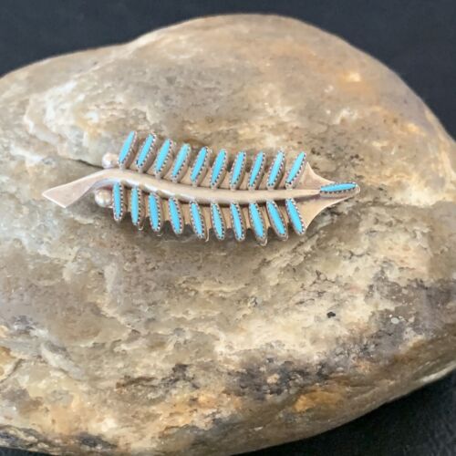 Native American Blue Turquoise Pin Pendant | Needle Point | Zuni Handmade Sterling Silver | 12803