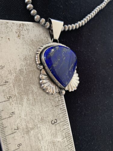 Native American Men's Navajo Pearls Necklace Pendant | Sterling Silver Blue Lapis | 01540