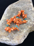 Navajo Orange Coral Turquoise Earrings Set | Sterling Silver | Authentic Native American Handmade | 1776