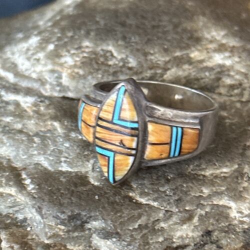 Native American Women's Navajo Blue Turquoise Spiny Oyster Inlay Ring | Sz 9.5 | 14561
