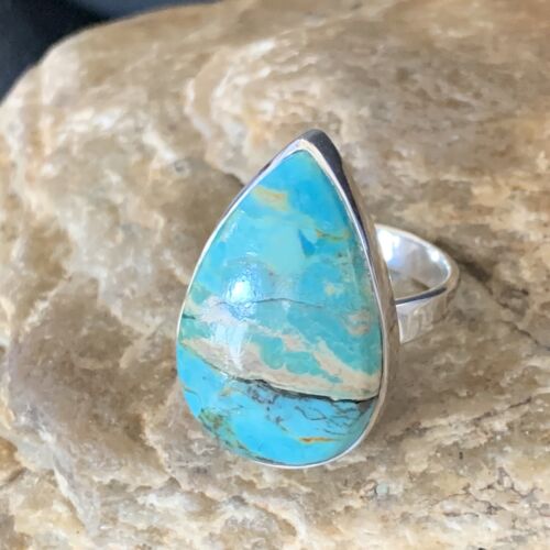 Navajo Blue Kingman Turquoise Ring | Sterling Silver | Sz 8 | Authentic Native American Handmade | 12793