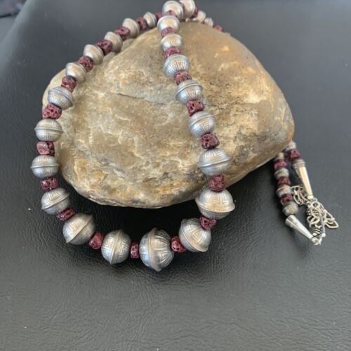 Navajo Pearl Purple Spiny Oyster Bead Necklace | Sterling Silver | Hand Stamped | Authentic Native American Jewelry | Single Strand | 11877