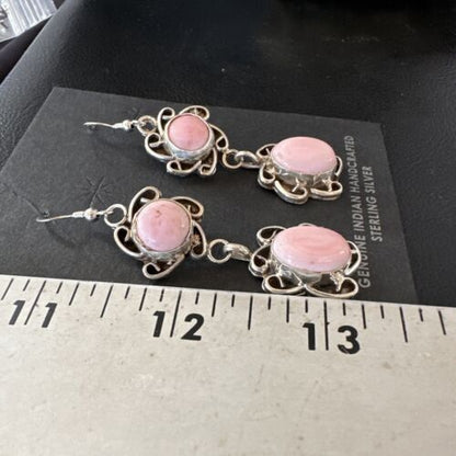 Navajo Pink Conch Shell Cluster Earrings | Sterling Silver | Authentic Native American Handmade | 15690
