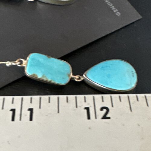 Navajo Blue Kingman Turquoise Dangle Earrings | Sterling Silver | Authentic Native American Handmade | 15123