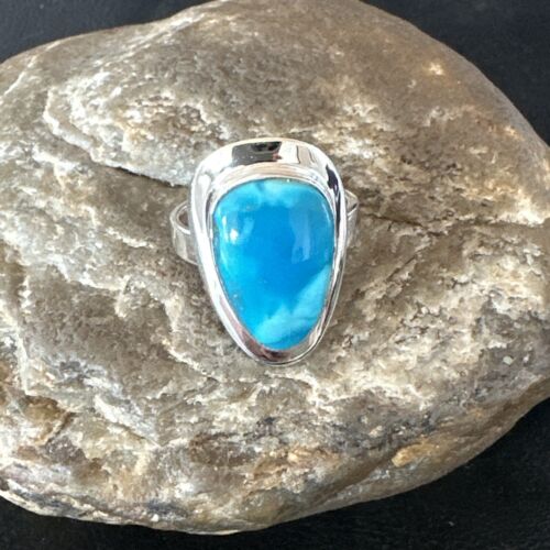 Navajo Blue Kingman Turquoise Ring | Sterling Silver | Sz 9 | Authentic Native American Handmade | 16584
