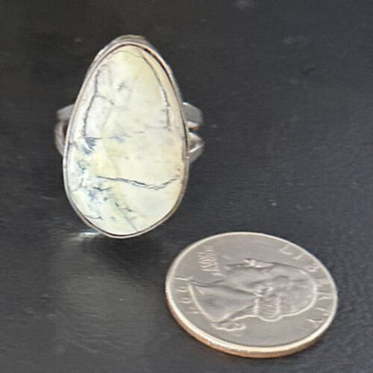 Men's Navajo White Buffalo Turquoise Ring | Sterling Silver | Sz 8.5 | Authentic Native American Handmade | 14744 - Masha USA