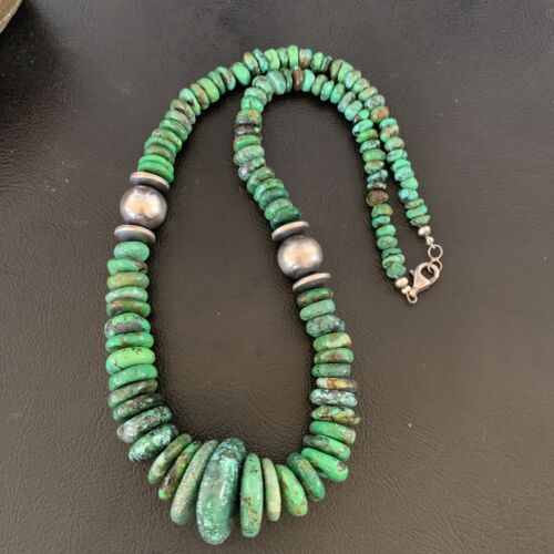 Navajo Sterling Silver Green Turquoise Bead Necklace | Graduated | Authentic Native American | 20" | 13237