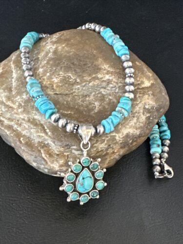 Navajo Kingman Turquoise Pendant Necklace | Sterling Silver | Native American Handmade | 14828