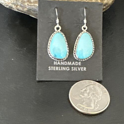 Navajo Blue Ridge Turquoise Dangle Earrings | Sterling Silver | Authentic Native American Handmade | 16512