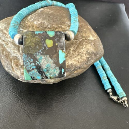 Navajo SpiderWeb Turquoise Heishi Pearls Necklace | Sterling Silver | 20" | Authentic Native American Handmade | 17099
