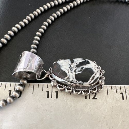 Men's White Buffalo Turquoise Pendant | Navajo Pearl Sterling Silver Necklace 21" | Handmade 17039