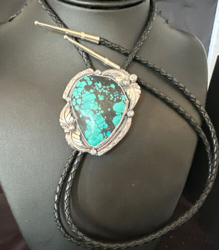 Men's Blue Spiderweb Turquoise Bolo Tie | Navajo Sterling Silver | Authentic Native American Handmade | 15007