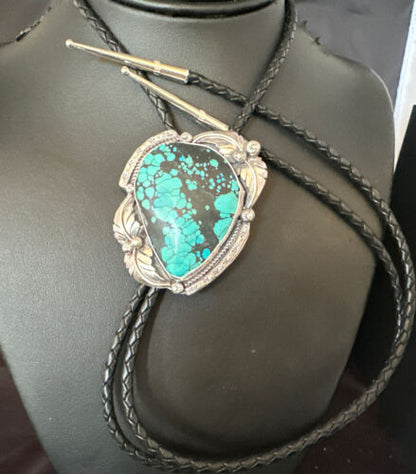 Men's Blue Spiderweb Turquoise Bolo Tie | Navajo Sterling Silver | Authentic Native American Handmade | 15007