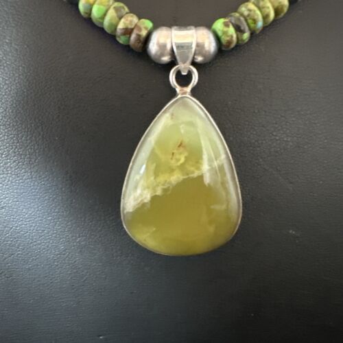 Navajo Green Turquoise Pendant Necklace | Sterling Silver | Authentic Native American Handmade | 16916