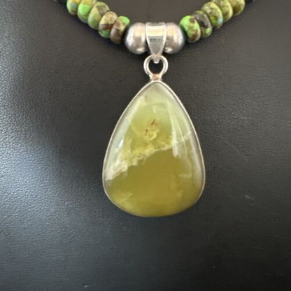 Navajo Green Turquoise Pendant Necklace | Sterling Silver | Authentic Native American Handmade | 16916