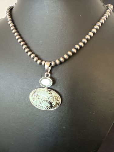 Navajo Dry Creek Turquoise Topaz Pendant Necklace | Sterling Silver | Authentic Native American Handmade | 16436