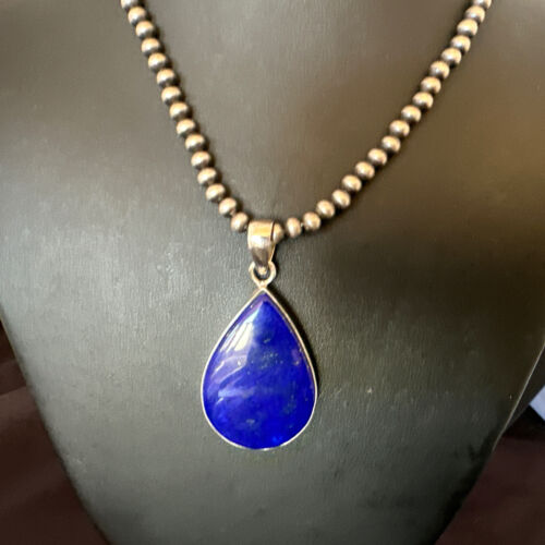 Navajo Blue Lapis Pendant with Pearls | Sterling Silver Necklace | 20" | Authentic Native American Handmade | 16669