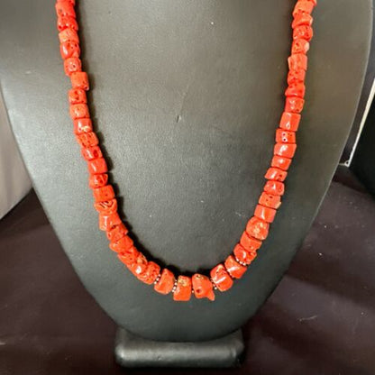 Navajo Graduated Red Coral Bead Necklace | Sterling Silver | 20" | Authentic Native American Handmade | 17375