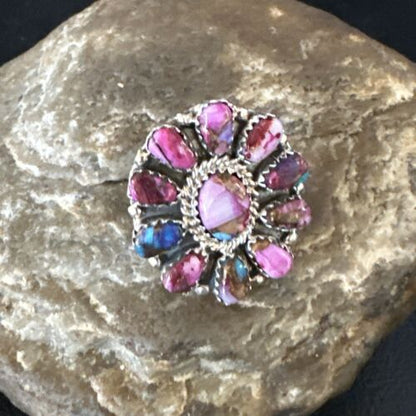 Navajo Purple Spiny Oyster Cluster Ring | Authentic Native American Sterling Silver | Multi-Stone | Sz 8 | 15053