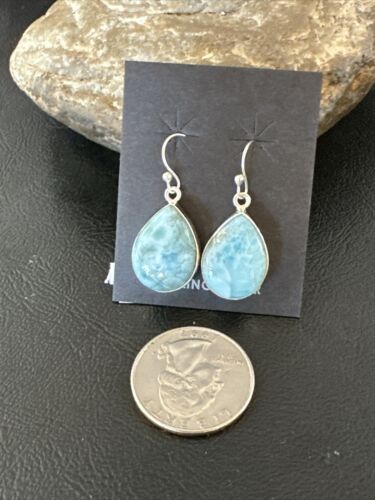 Navajo Blue Larimar Dangle Earrings | Sterling Silver | Authentic Native American Handmade | 17291