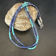 Navajo Blue Turquoise Lapis Necklace | Sterling Silver | 22" | Authentic Native American Handmade | 17554