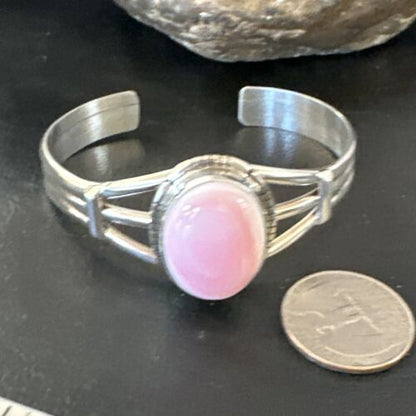 Navajo Pink Conch Cuff Bracelet | Sterling Silver | Authentic Native American Handmade | 16121