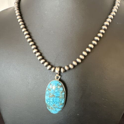 Men's Navajo Blue Spiderweb Turquoise Pendant Necklace | Sterling Silver | Authentic Native American Handmade | 16301