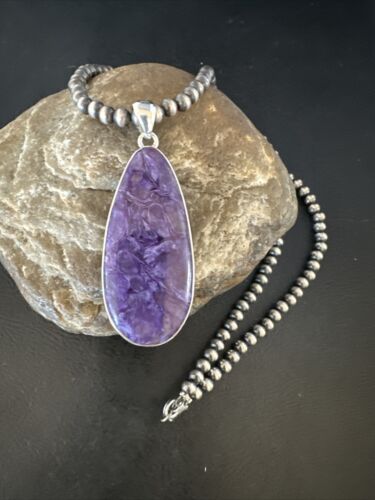 Navajo Pearls Purple Sugilite Pendant Necklace | Sterling Silver Beads | Authentic Native American Handmade | 15510