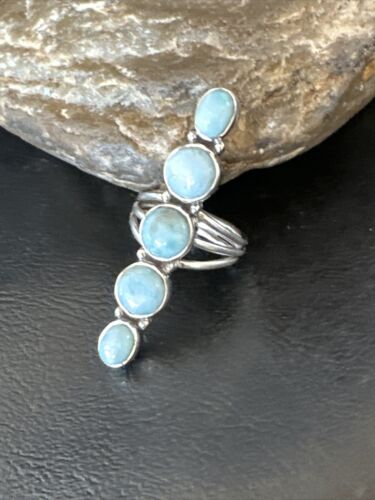 Navajo Blue Larimar Cluster Ring | Authentic Native American Sterling Silver | Multi-Stone | Sz 9.5 | 16160 - Masha USA