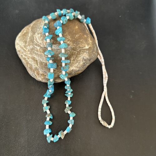 Navajo Kingman Turquoise Shell Necklace | Sterling Silver | 28" | Authentic Native American Handmade | 17401