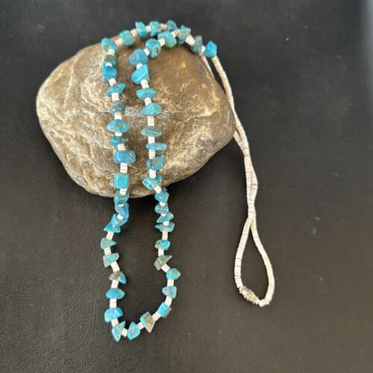 Navajo Kingman Turquoise Shell Necklace | Sterling Silver | 28" | Authentic Native American Handmade | 17401