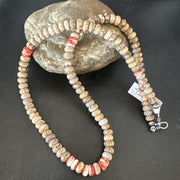 Navajo Red Spiny Oyster Jasper Necklace | Sterling Silver | 23" | Authentic Native American Handmade | 10156
