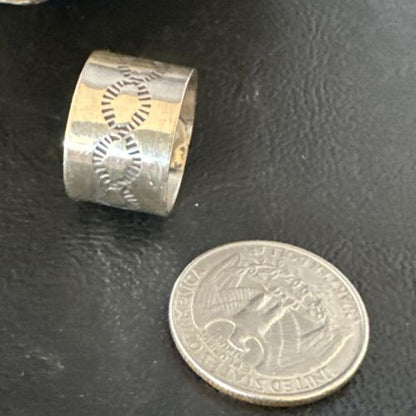 Navajo Stamped Wide Band Ring | Sterling Silver | Sz 7 | Authentic Native American Handmade | 14999 - Masha USA