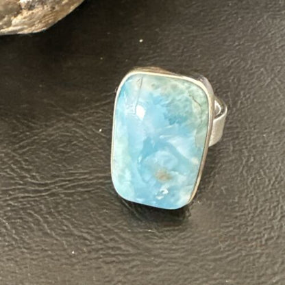 Navajo Blue Larimar Ring | Sterling Silver | Sz 8 | Authentic Native American Handmade | 17648