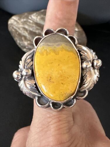 Navajo Yellow Bumble Bee Jasper Ring | Sterling Silver | Sz 9 | Authentic Native American Handmade | 14943