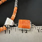 Navajo Pearls Necklace with Orange Spiny Oyster Pendant | Sterling Silver | Authentic Native American Handmade | 17050