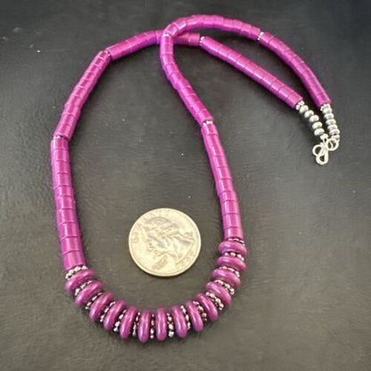 Stabilized Purple Sugilite Beads Silver Tubes Necklace | Graduated | Authentic Native American | 19" | 10471