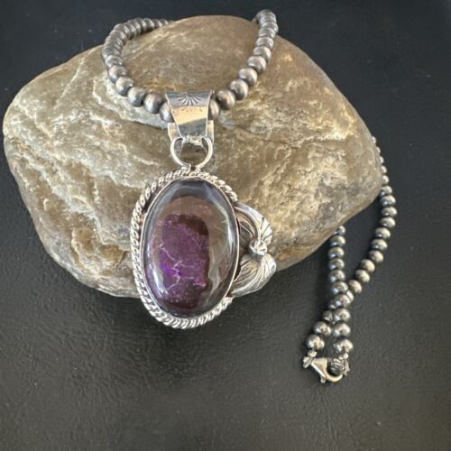 Navajo Pearls Purple Sugilite Pendant Necklace | Sterling Silver Beads | Authentic Native American Handmade | 15411