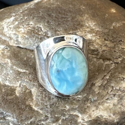 Navajo Blue Larimar Ring | Sterling Silver | Sz 8 | Authentic Native American Handmade | 16602