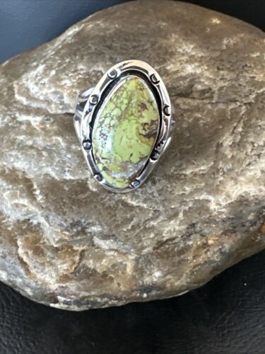Navajo Green Gaspeite Ring | Sterling Silver | Sz 8 | Authentic Native American Handmade | 16398