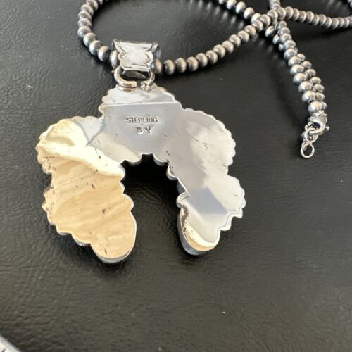 Navajo Men's Black Onyx Naja Pendant Necklace | Sterling Silver | 16103