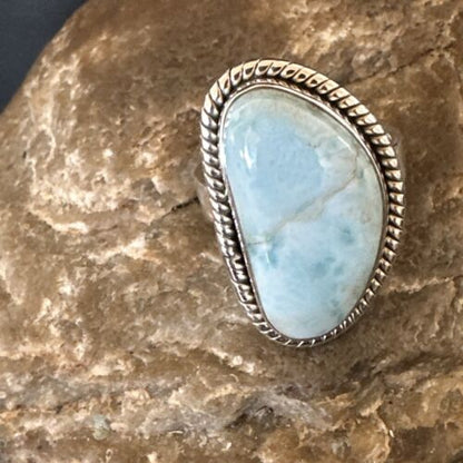 Navajo Blue Larimar Ring | Sterling Silver | Sz 10 | Authentic Native American Handmade | 17652