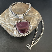 Navajo Men's Purple Spiny Oyster Pendant Necklace | Sterling Silver | Authentic Native American Handmade | 15625