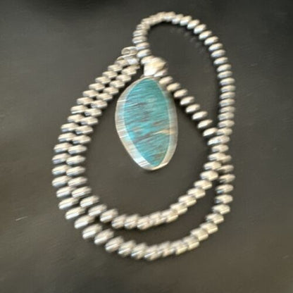 Men's Navajo Blue Spiderweb Turquoise Pendant Necklace | Sterling Silver | Authentic Native American Handmade | 16217