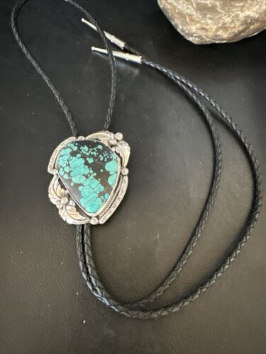 Men's Blue Spiderweb Turquoise Bolo Tie | Navajo Sterling Silver | Authentic Native American Handmade | 15007