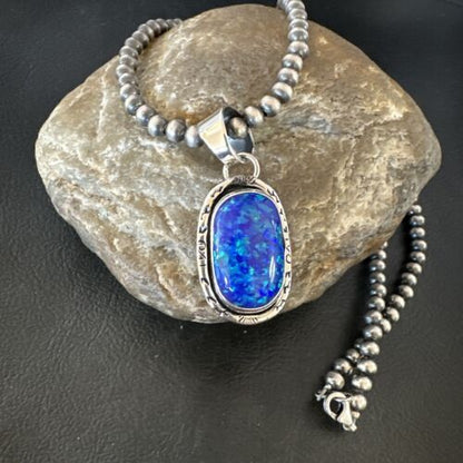 Men's Women's Blue Fire Opal Pendant | Navajo Sterling Silver | Authentic Native American Handmade | 16483