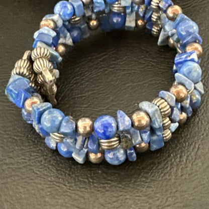 Navajo Lapis Silver Stainless Steel Memory Wire Bracelet | 6mm Beads | 6" | 17616