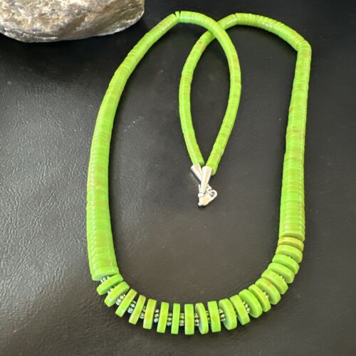 Navajo Green Gaspeite Graduated Necklace | Sterling Silver | Authentic Native American | 29" | 16466