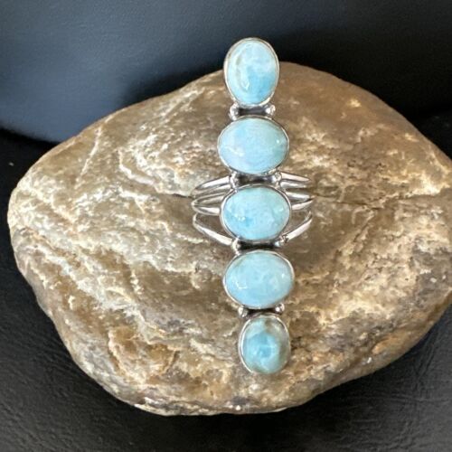 Navajo Blue Larimar Multi-Stone Ring | Authentic Native American Sterling Silver | Multi-Stone | Sz 9.5 | 15972 - Masha USA