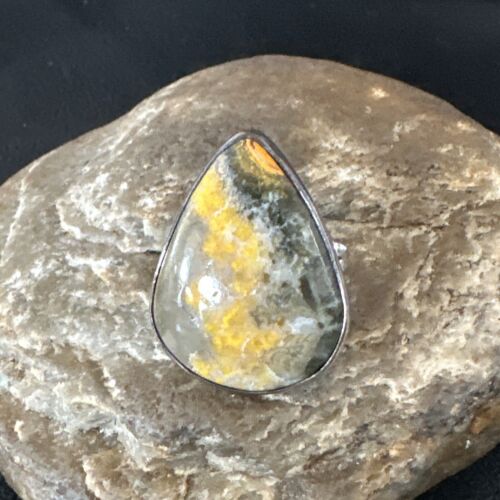 Navajo Yellow Bumblebee Jasper Ring | Sterling Silver | Sz 11 | Authentic Native American Handmade | 16055